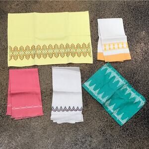 Set 5 Antique Hand Embroidered Kitsch Scandinavian Danish Embroidered Napkins